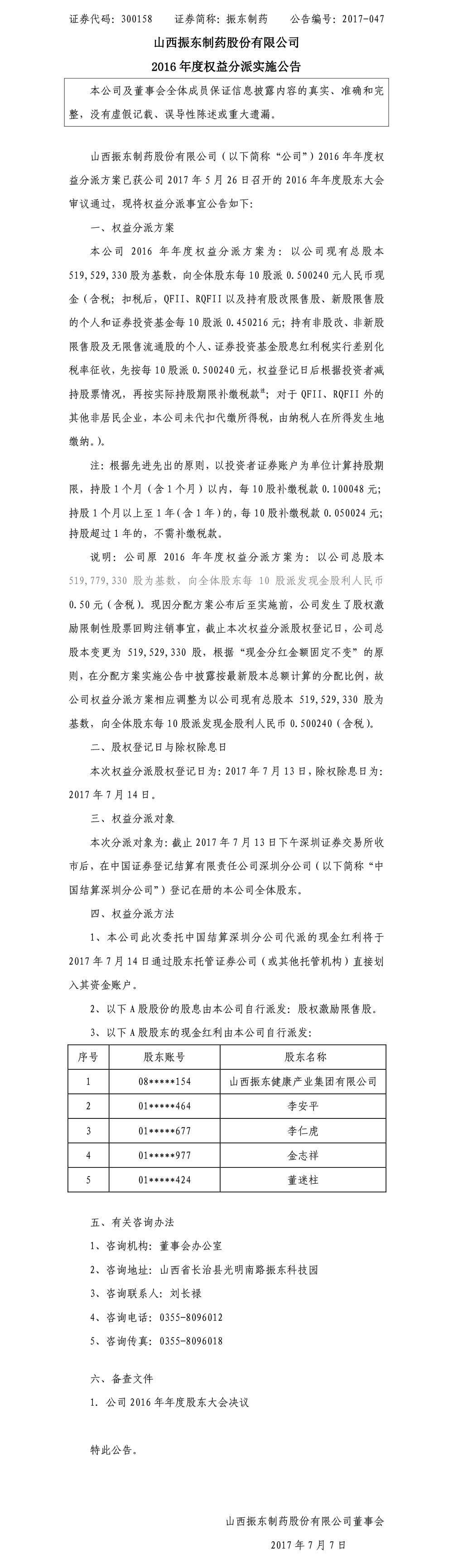 2003网站太阳集团制药,2003网站太阳集团,300158,权益分配